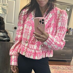 Love shack fancy Pink and White Tweed Jacket